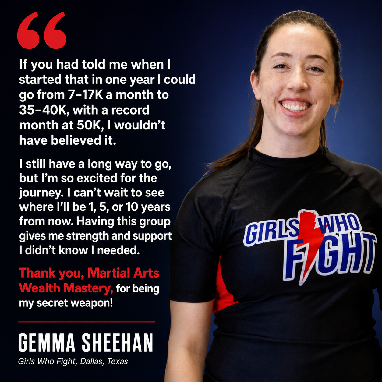 Gemma Sheehan testimonial for Stephen Oliver's Martial Arts Wealth Mastery